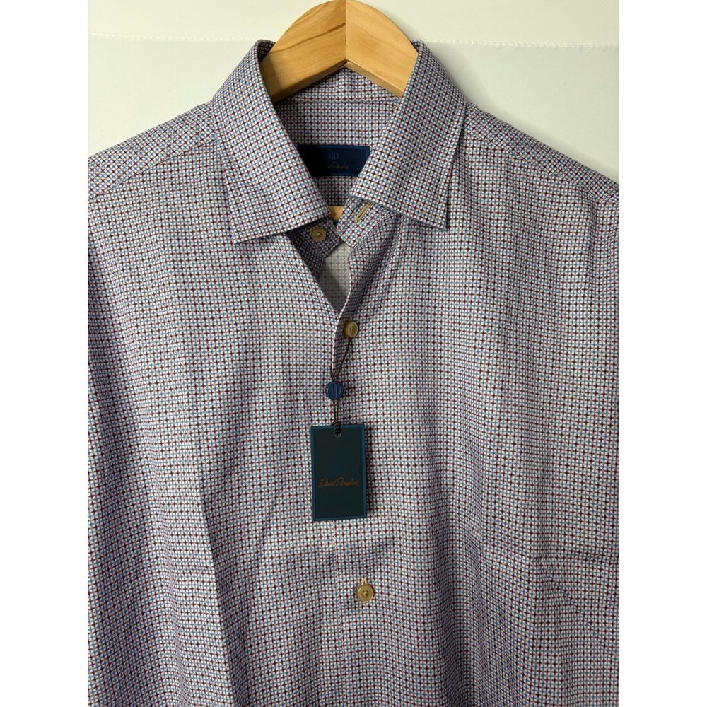 David Donahue Mens Purple Multi Geometric Cotton Button Down Shirt Size M NEW